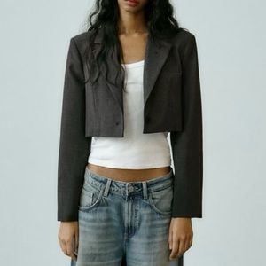 🆕 NWT Zara Gray Pinstripe Cropped Blazer
